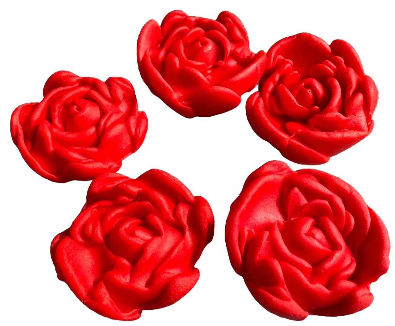 Set 5 decorazioni in zucchero commestibile, Decorazioni Rose Rosse in Pasta di Zucchero Nati Shop