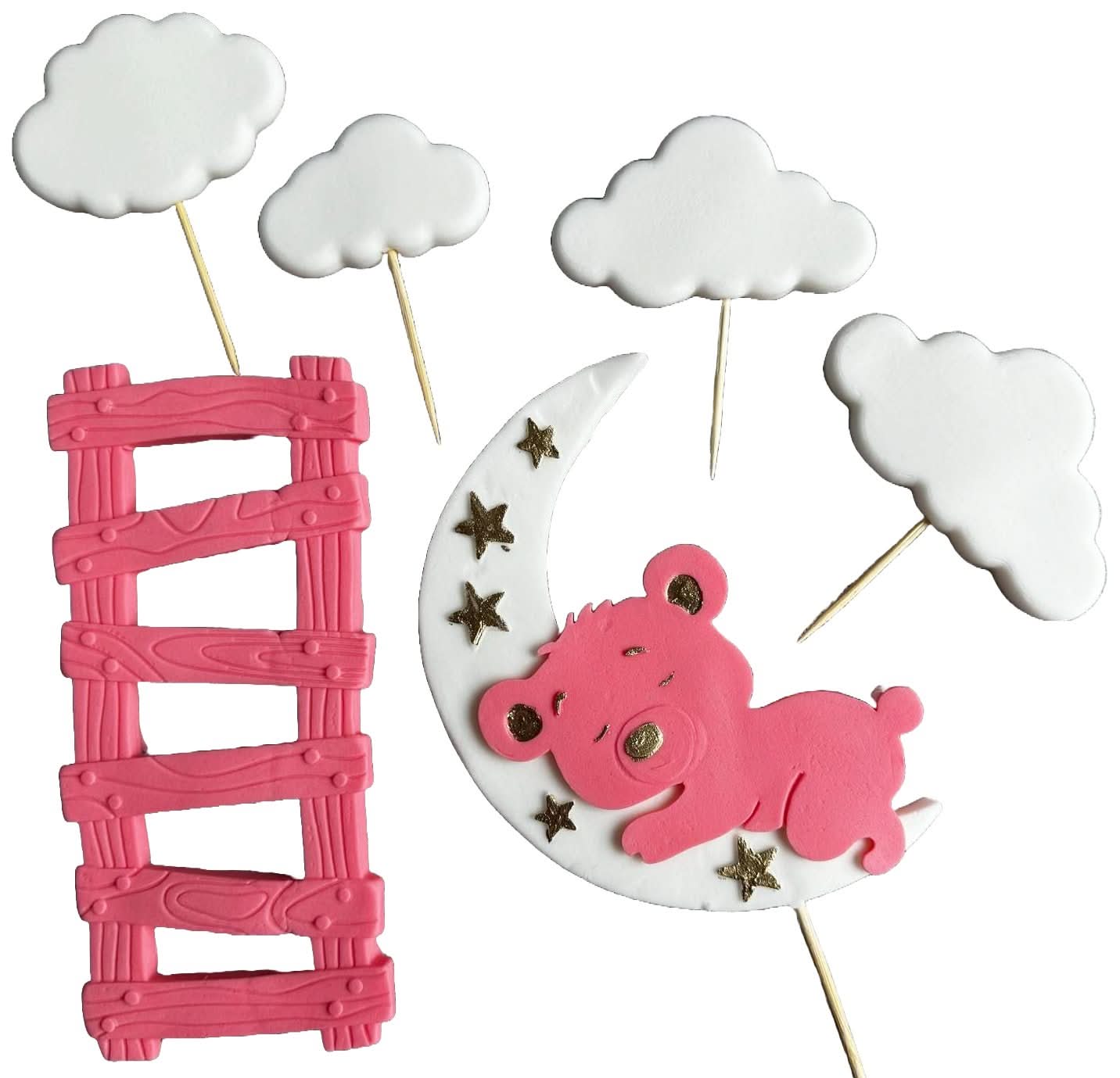 Set 6 decorazioni in zucchero commestibile, Decorazioni in Pasta di Zucchero Battesimo Nati Shop