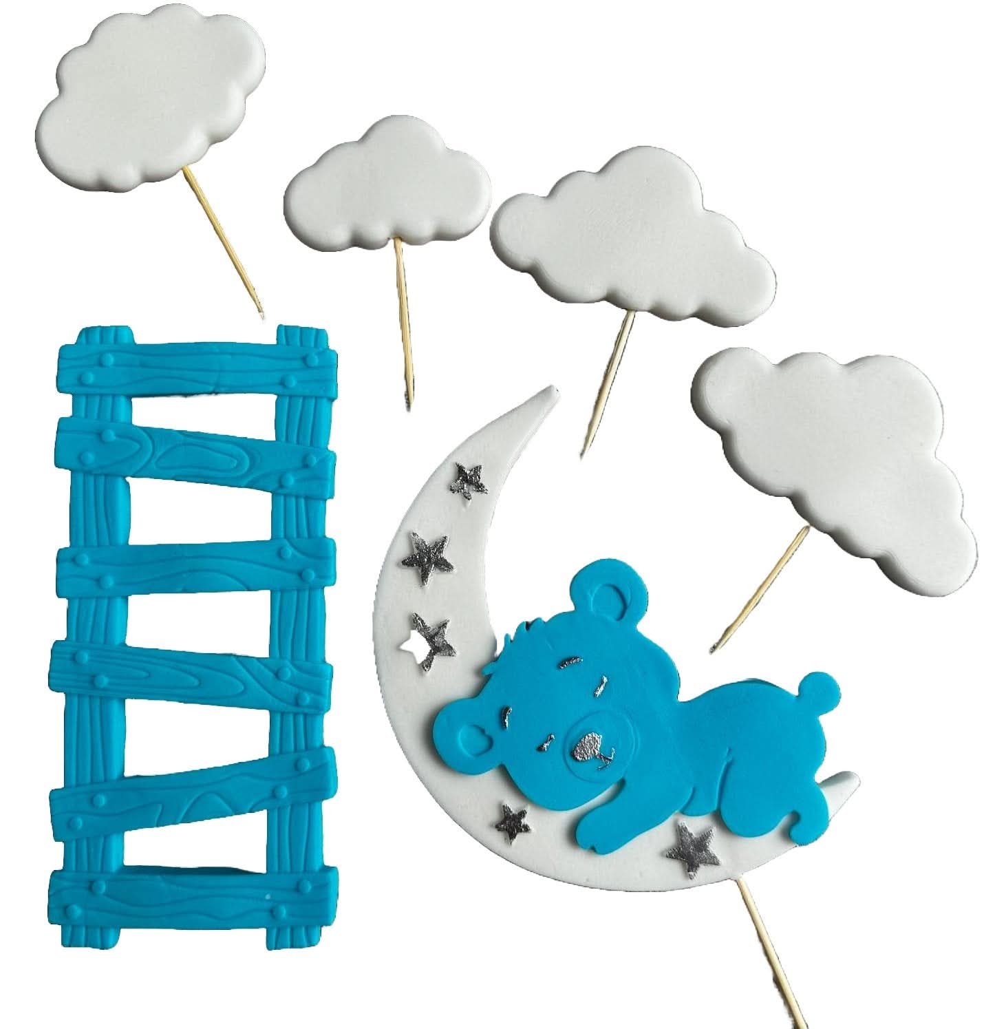Set 6 decorazioni in zucchero commestibile, Decorazioni in Pasta di Zucchero Battesimo Nati Shop
