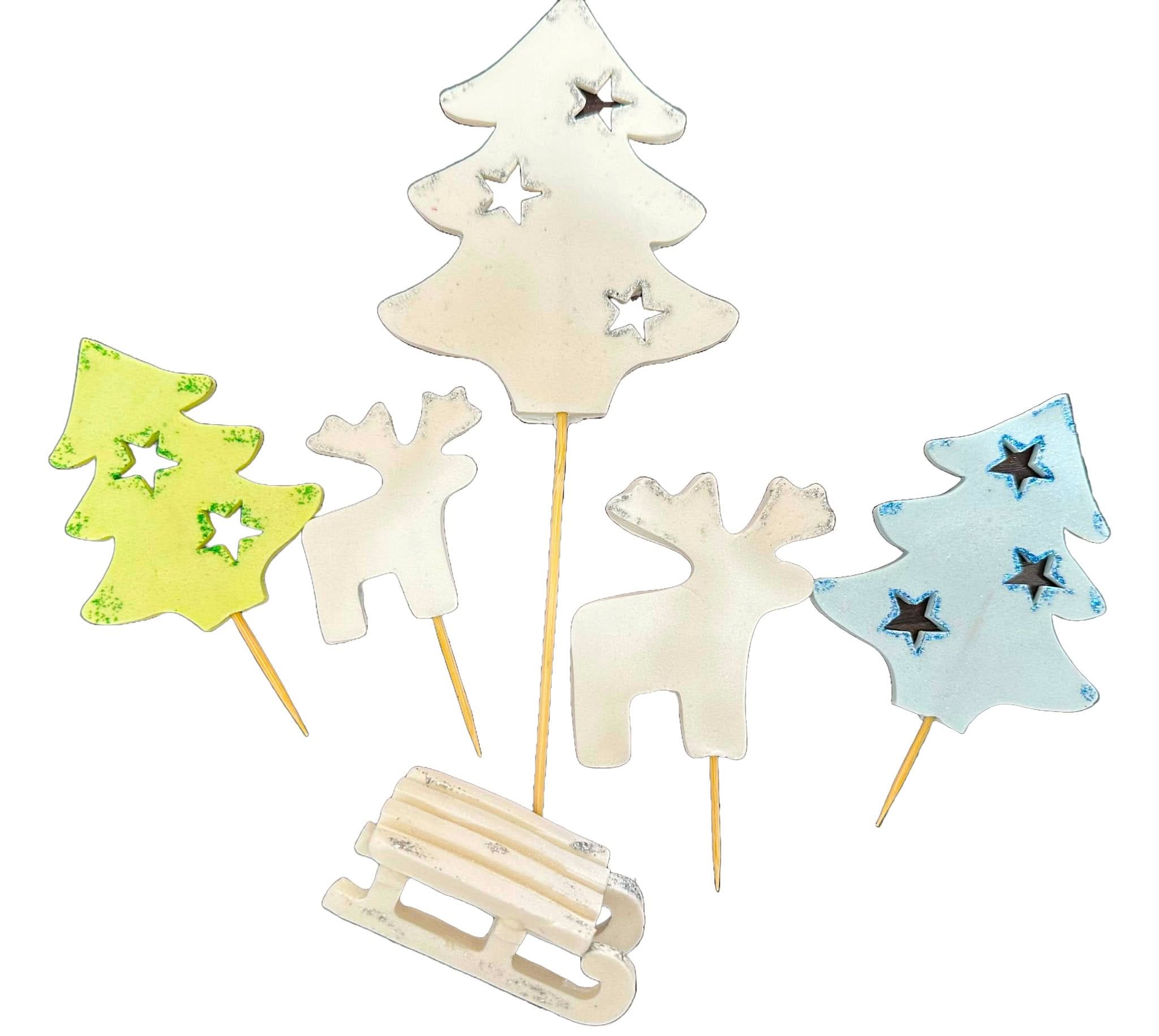 Set 6 decorazioni in zucchero commestibile, Decorazioni Invernali in Pasta di Zucchero Nati Shop