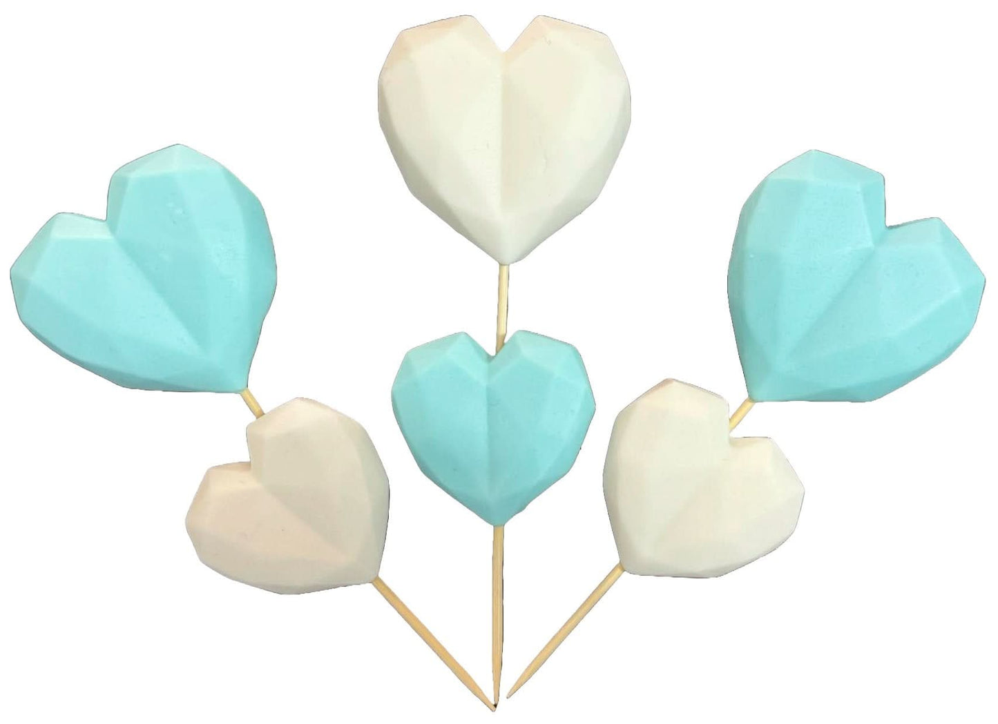 Set di 6 decorazioni in zucchero commestibile, Cuori bianchi e blu Decorazioni di Sugar Paste Nati Shop