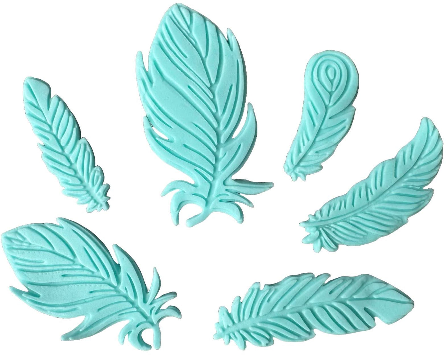 Set 6 decorazioni in zucchero commestibile, Decorazioni in Pasta di Zucchero Piume Blu Nati Shop