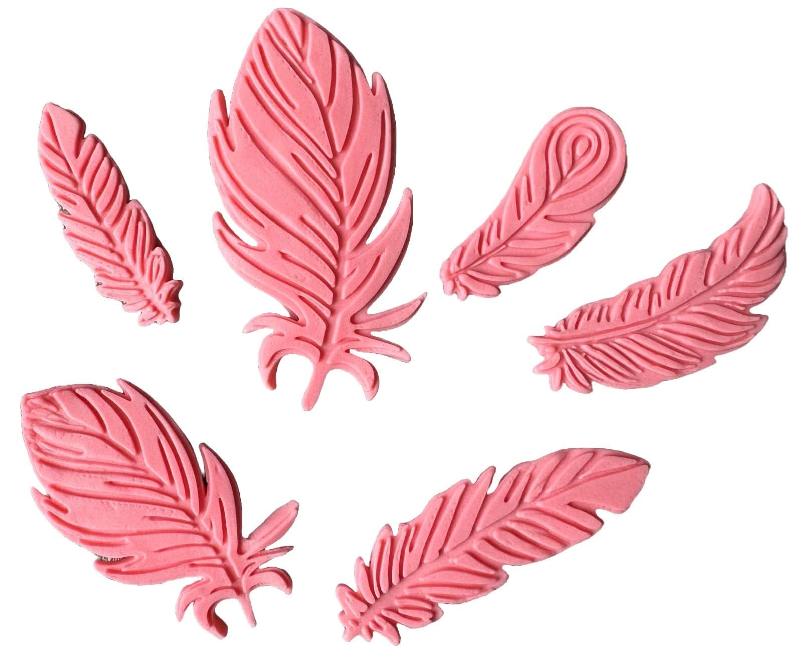 Set 6 decorazioni in zucchero commestibile, Decorazioni in Pasta di Zucchero Piume Rosa Nati Shop