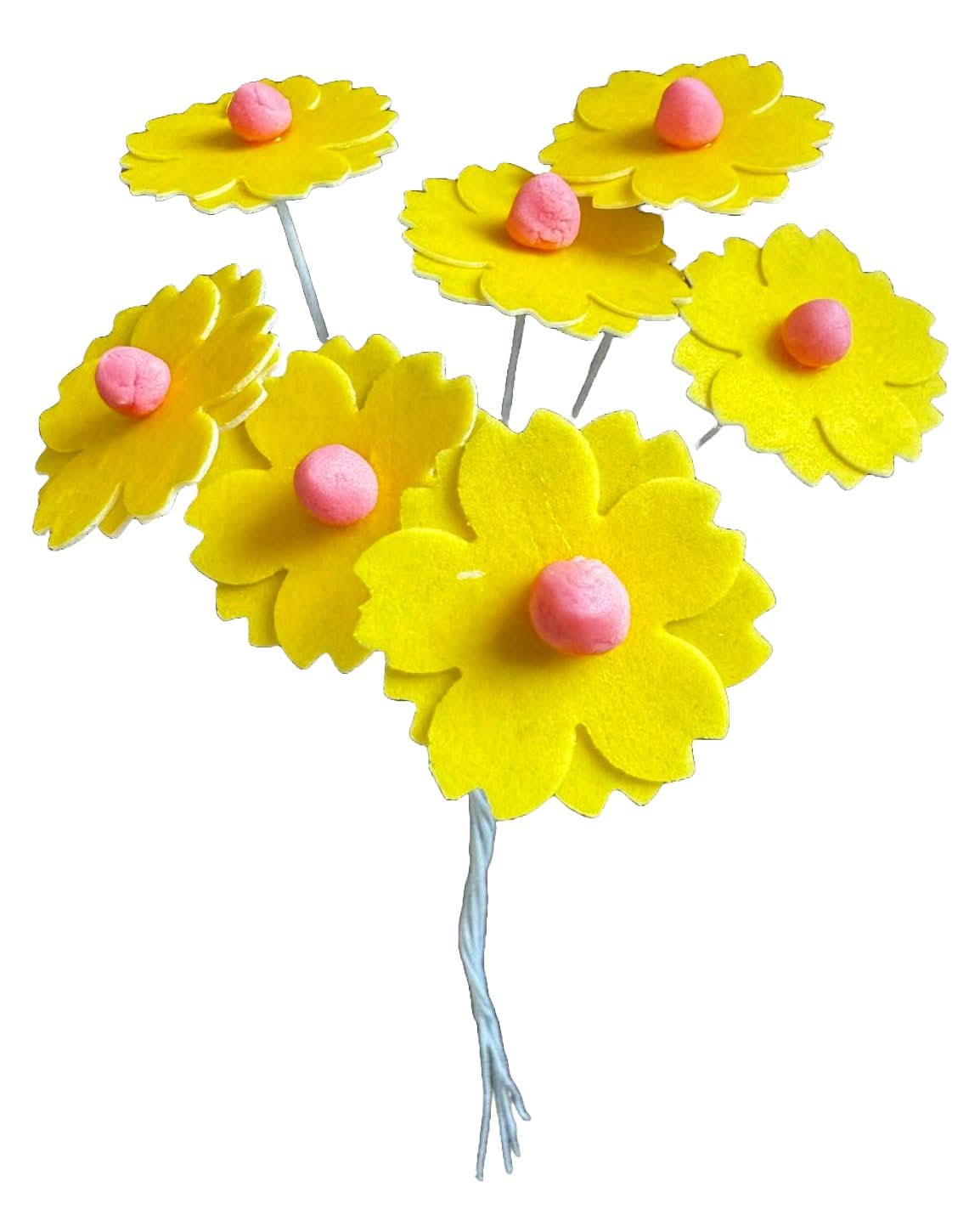 Set di 7 decorazioni commestibili in wafer, Fiori gialli Decorazioni in pasta di zucchero Nati Shop