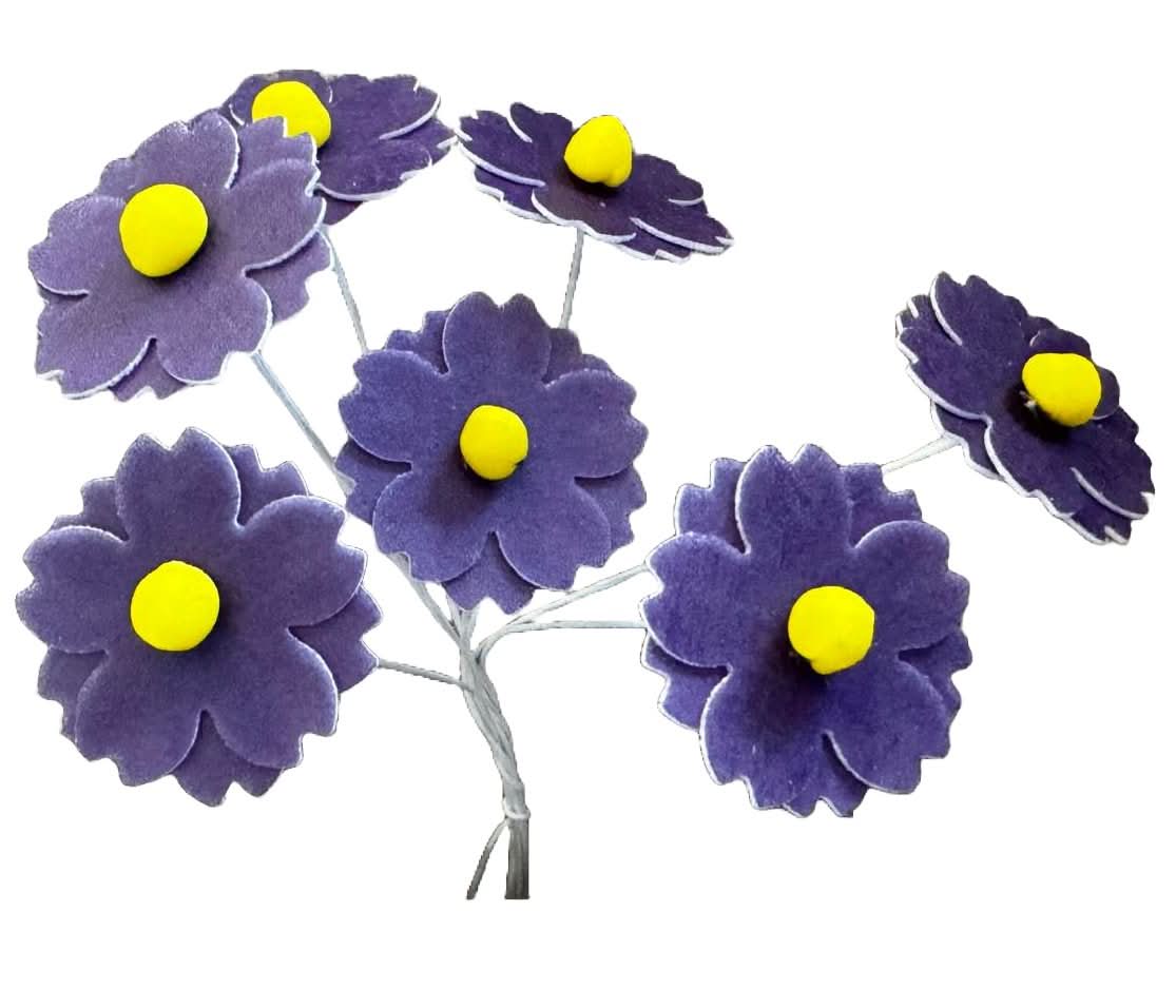 Set di 7 decorazioni commestibili in wafer, Fiori viola Decorazioni in pasta di zucchero Nati Shop