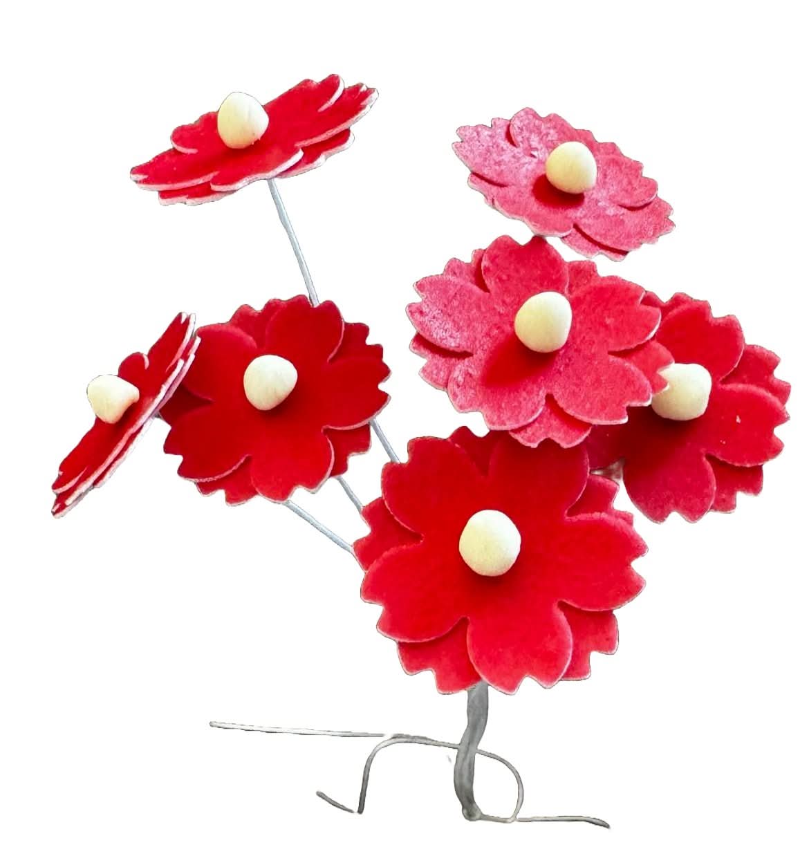 Set di 7 decorazioni commestibili in wafer, Fiori rossi Decorazioni in pasta di zucchero Nati Shop