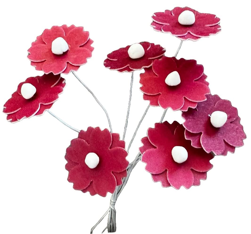 Set di 7 decorazioni commestibili in wafer, fiori rosso bordeaux. Decorazioni in pasta di zucchero Nati Shop