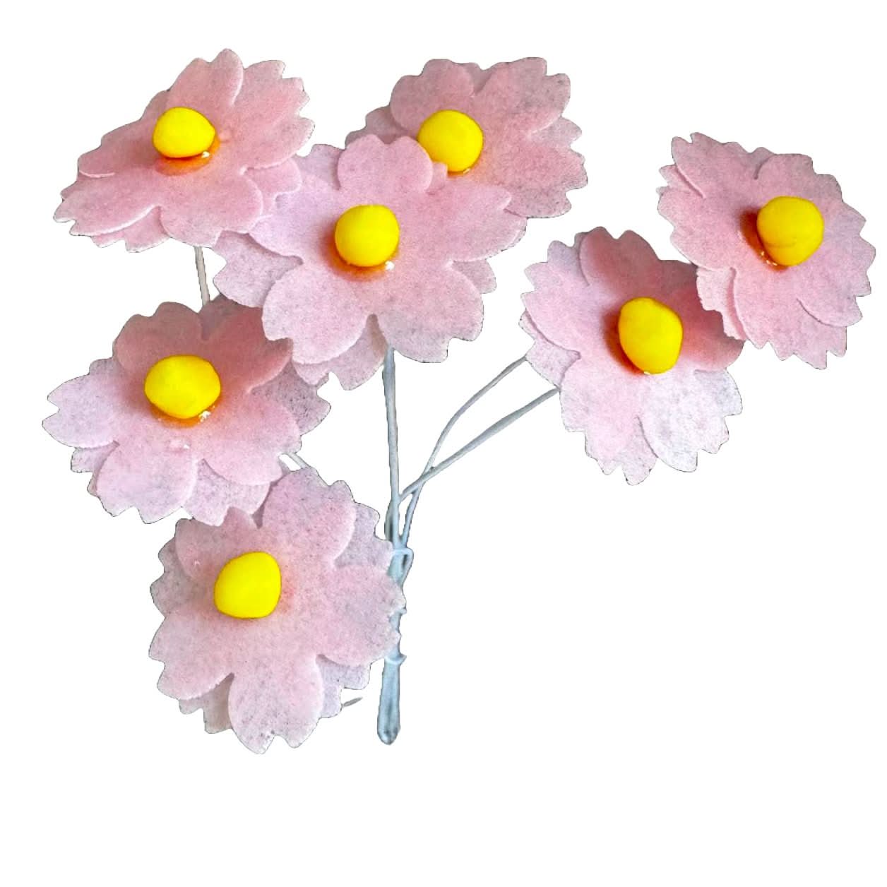 Set di 7 decorazioni commestibili in wafer, Fiori rosa Decorazioni in pasta di zucchero Nati Shop