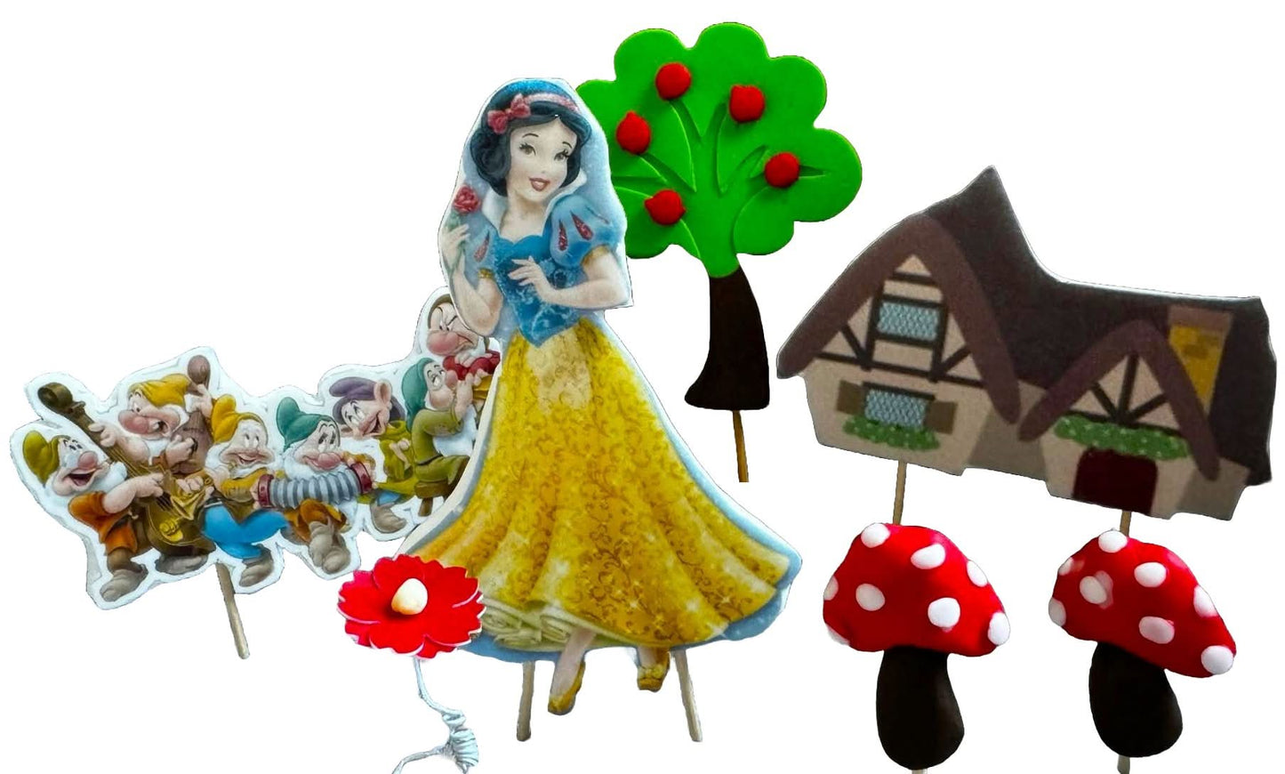 Set di 7 decorazioni in zucchero commestibile, Decorazioni in Pasta di Zucchero Biancaneve Nati Shop