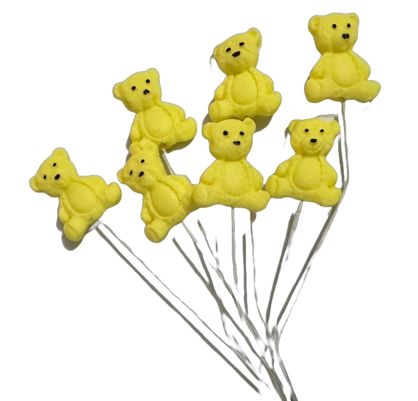 Set di 7 decorazioni in zucchero commestibile, Orsetti Gialli in Pasta di Zucchero Nati Shop