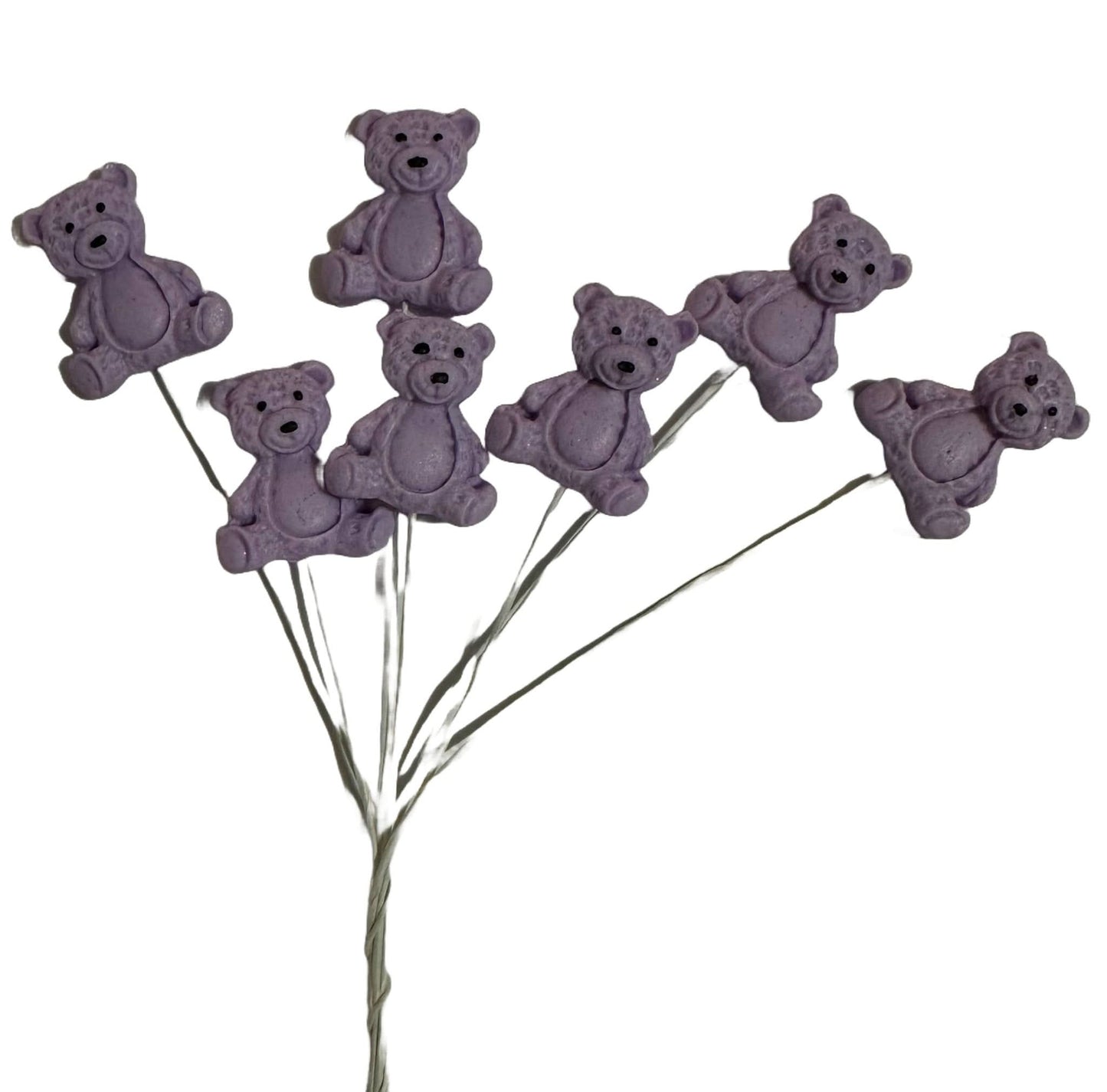 Set di 7 decorazioni in zucchero commestibile, Orsetti Viola Decorazioni in Pasta di Zucchero Nati Shop
