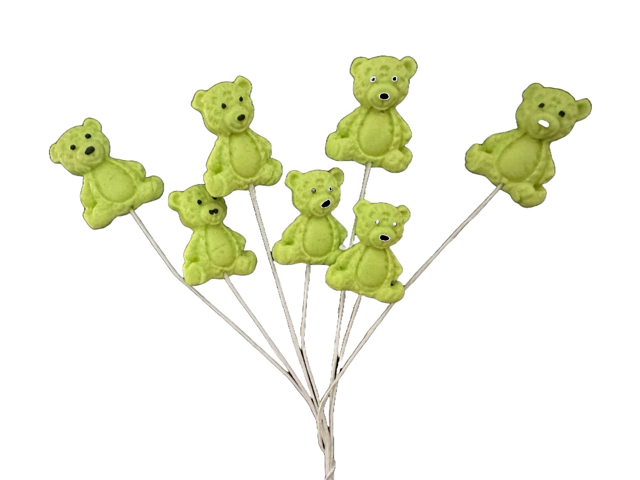 Set di 7 decorazioni in zucchero commestibile, Orsetti Verdi Decorazioni in Pasta di Zucchero Nati Shop