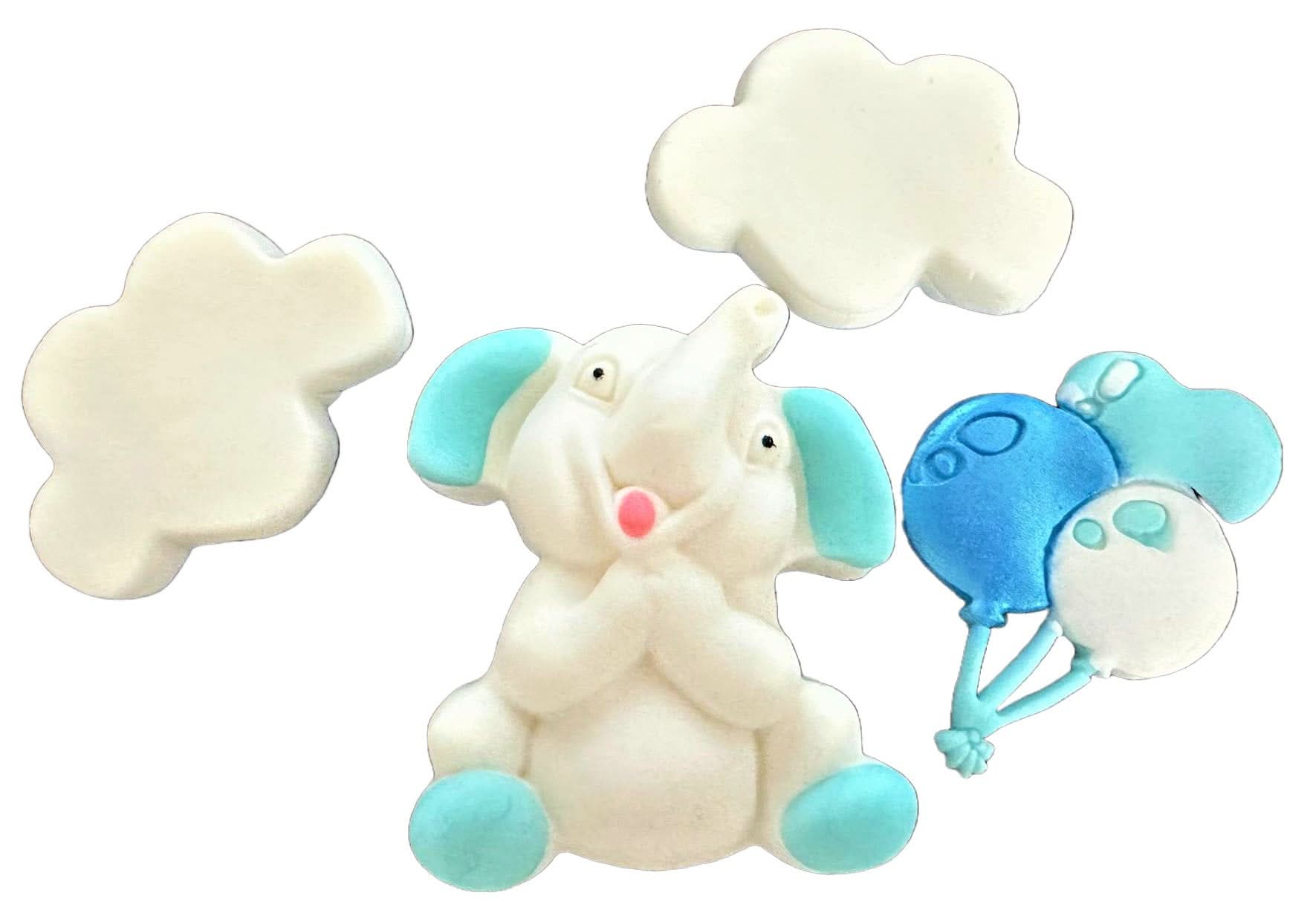 Set decorazioni in zucchero commestibile, Decorazioni in Pasta di Zucchero Elefante Blu Nati Shop