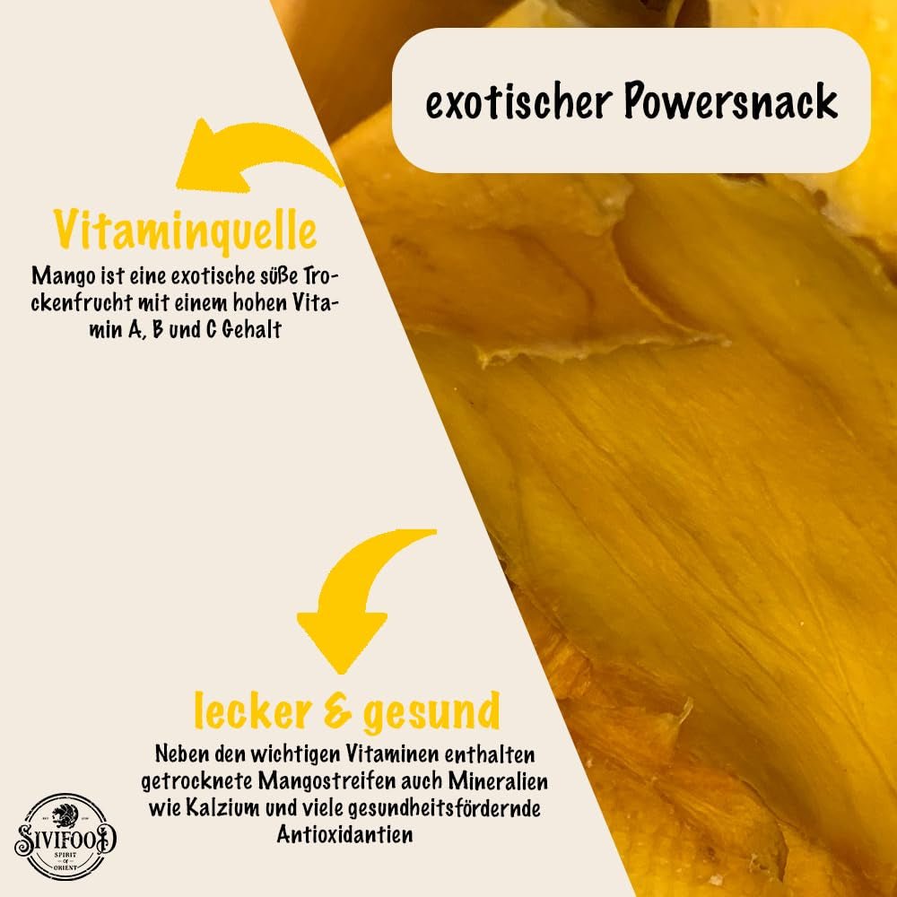 SIVIFOOD mango essiccato 1kg - strisce di mango essiccato frutta secca esotica non solforata senza zuccheri aggiunti naturale naturale vegan ricco di vitamine mango essiccato snack di frutta vitaminizzata 1000g Prodotti disidratati Naty Shop