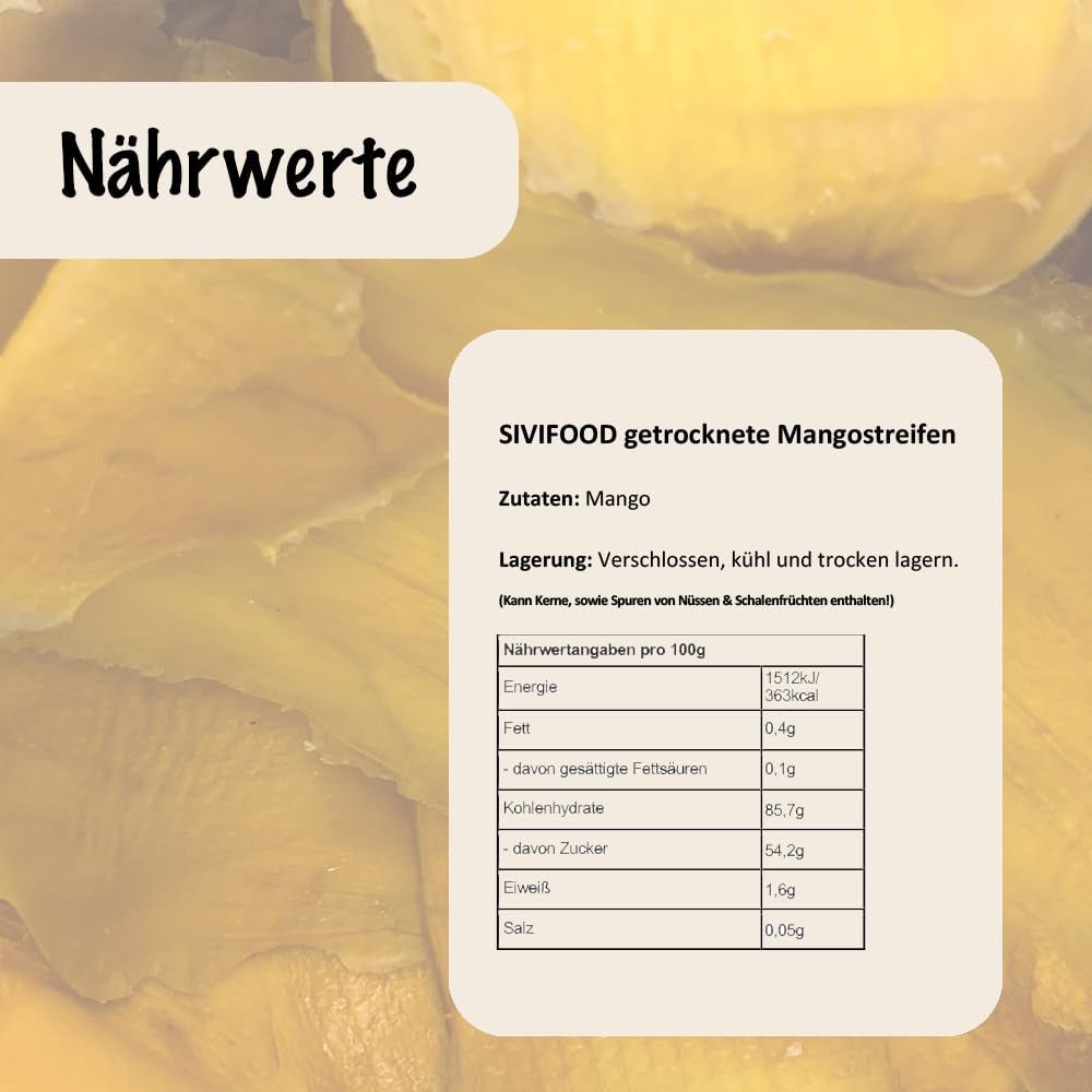 SIVIFOOD mango essiccato 1kg - strisce di mango essiccato frutta secca esotica non solforata senza zuccheri aggiunti naturale naturale vegan ricco di vitamine mango essiccato snack di frutta vitaminizzata 1000g Prodotti disidratati Naty Shop