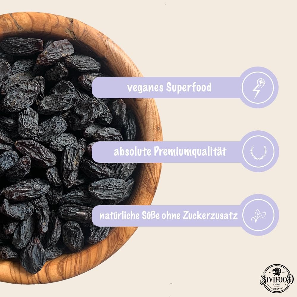 SIVIFOOD uva sultanina jumbo 300g - uva sultanina nera grande e deliziosa di alta qualità uva fruttata dolce essiccata naturalmente non solforata non zuccherata senza olio senza additivi Kishmish Prodotti disidratati Naty Shop