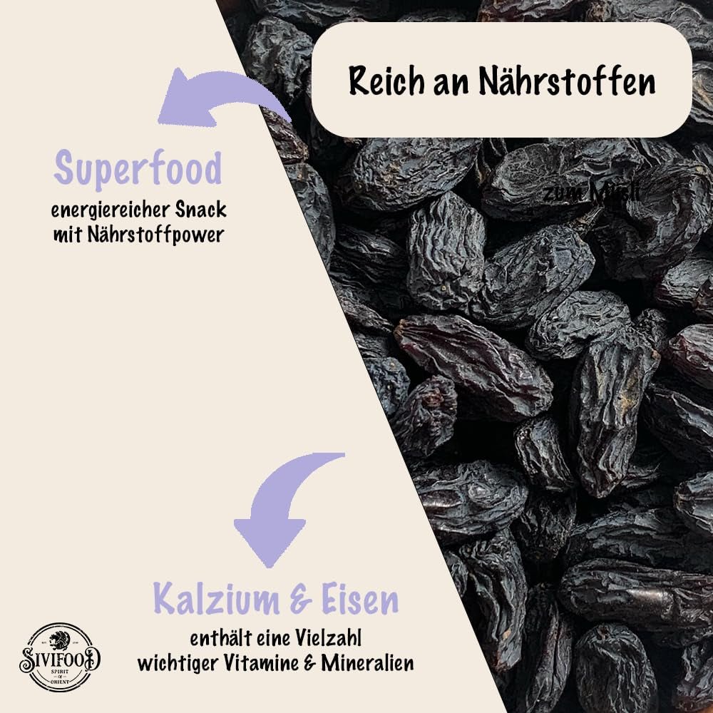 SIVIFOOD uva sultanina jumbo 300g - uva sultanina nera grande e deliziosa di alta qualità uva fruttata dolce essiccata naturalmente non solforata non zuccherata senza olio senza additivi Kishmish Prodotti disidratati Naty Shop