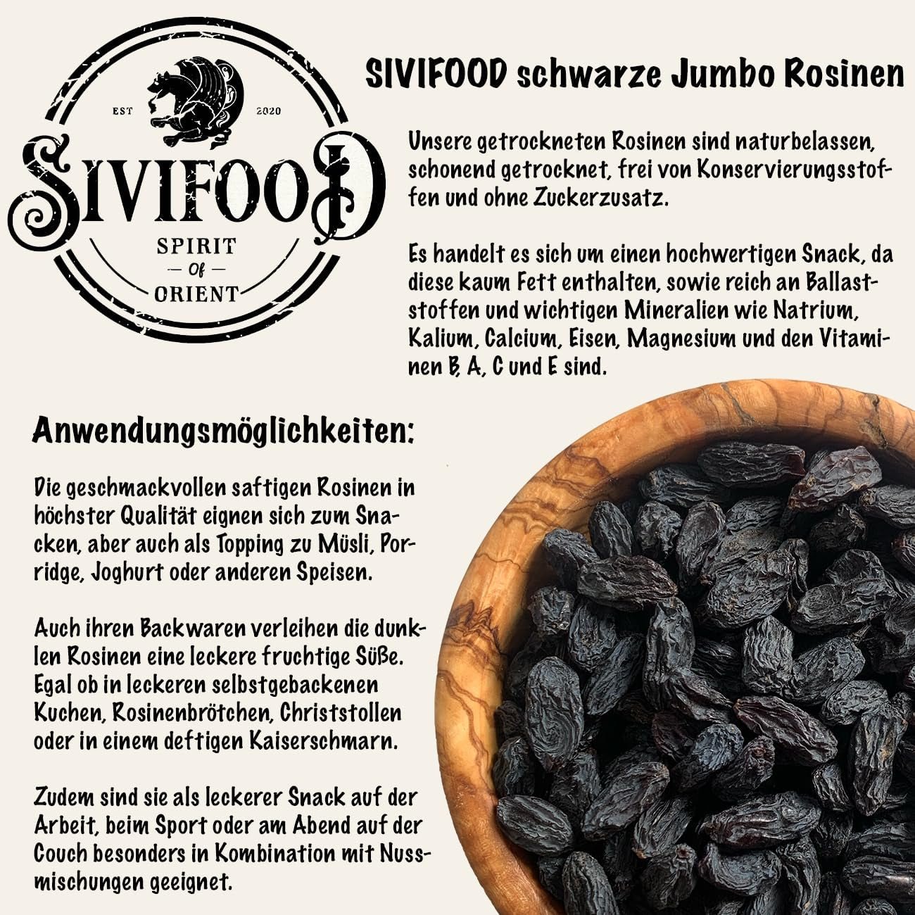 SIVIFOOD uva sultanina jumbo 300g - uva sultanina nera grande e deliziosa di alta qualità uva fruttata dolce essiccata naturalmente non solforata non zuccherata senza olio senza additivi Kishmish Prodotti disidratati Naty Shop