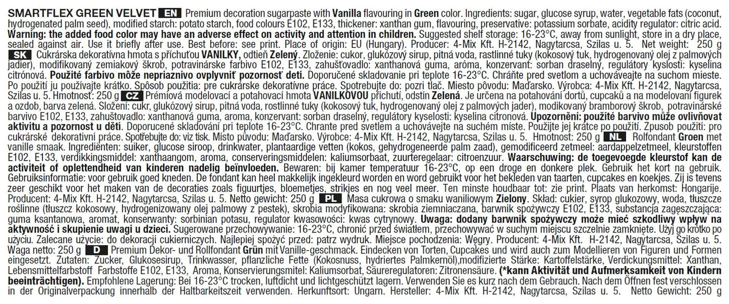 SmartFlex Fondant Green Velvet, 250 g (confezione da 2) Pasta di zucchero Naty Shop
