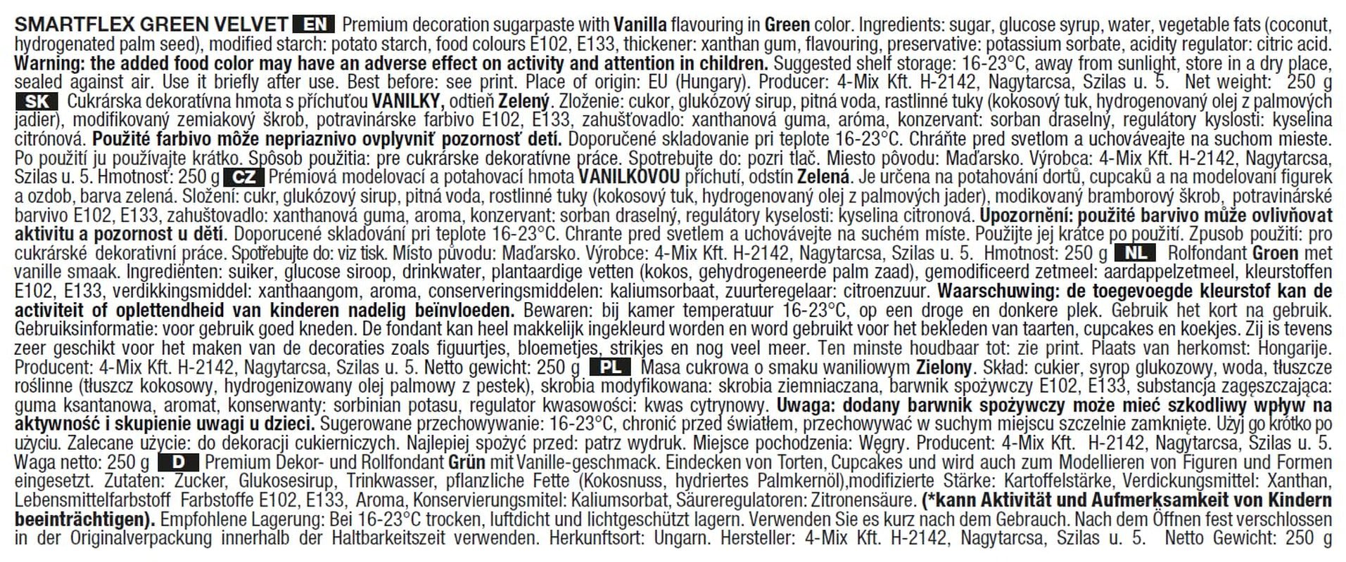 SmartFlex Fondant Green Velvet, 250 g (confezione da 2) Pasta di zucchero Naty Shop