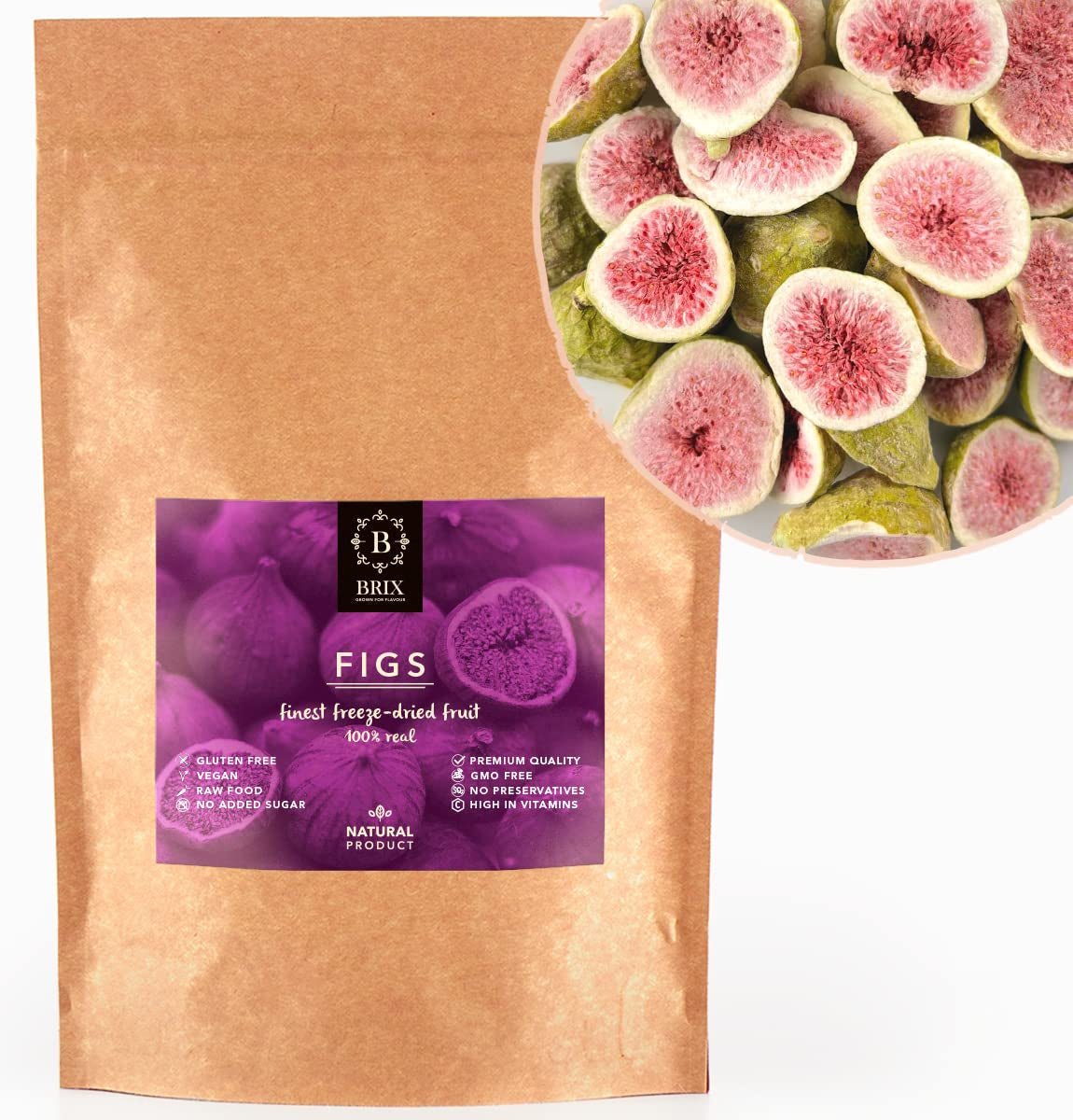 Fichi liofilizzati BRIX | Fichi secchi al naturale 95 g | Great Taste Award per la frutta secca, essiccata | Non OGM, Senza Glutine, Vegano, Vitamine Trattenute Naty Shop Prodotti disidratati Titolo predefinito