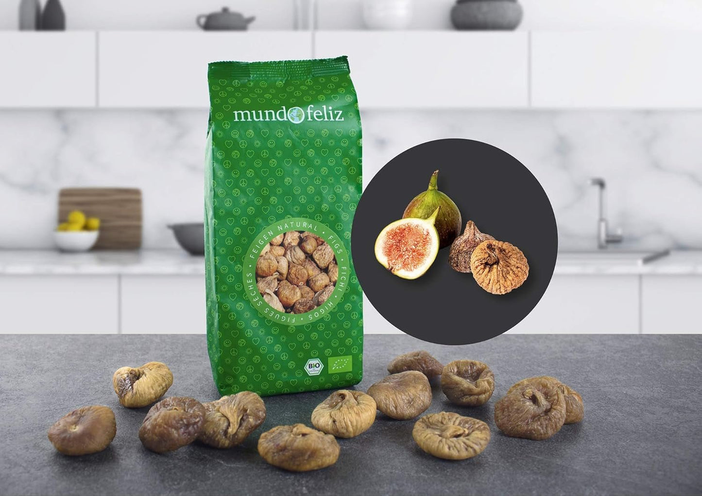 Fichi secchi Mundo Feliz da agricoltura biologica, 2 x 500 g di prodotti disidratati Naty Shop