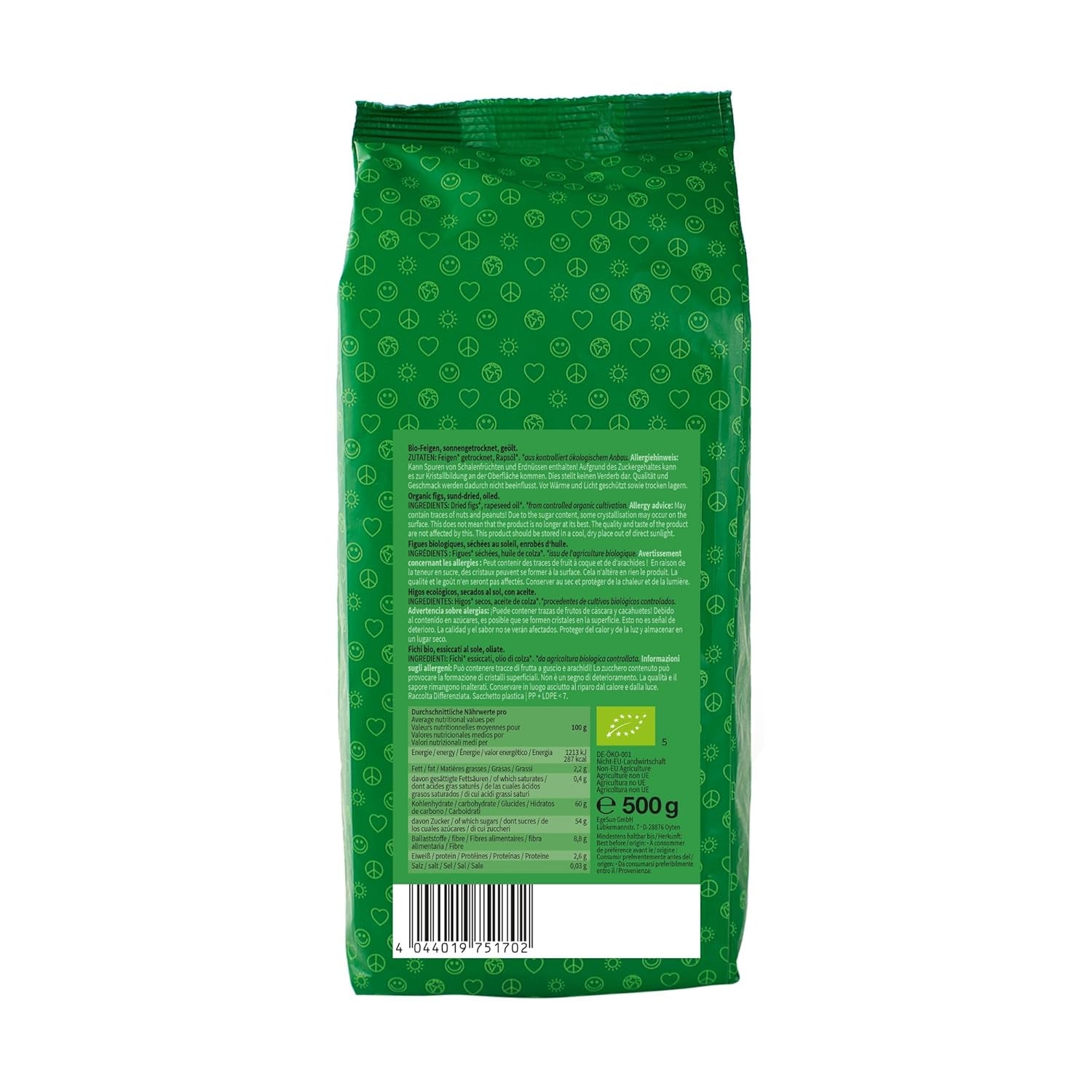 Fichi secchi Mundo Feliz da agricoltura biologica, 2 x 500 g di prodotti disidratati Naty Shop