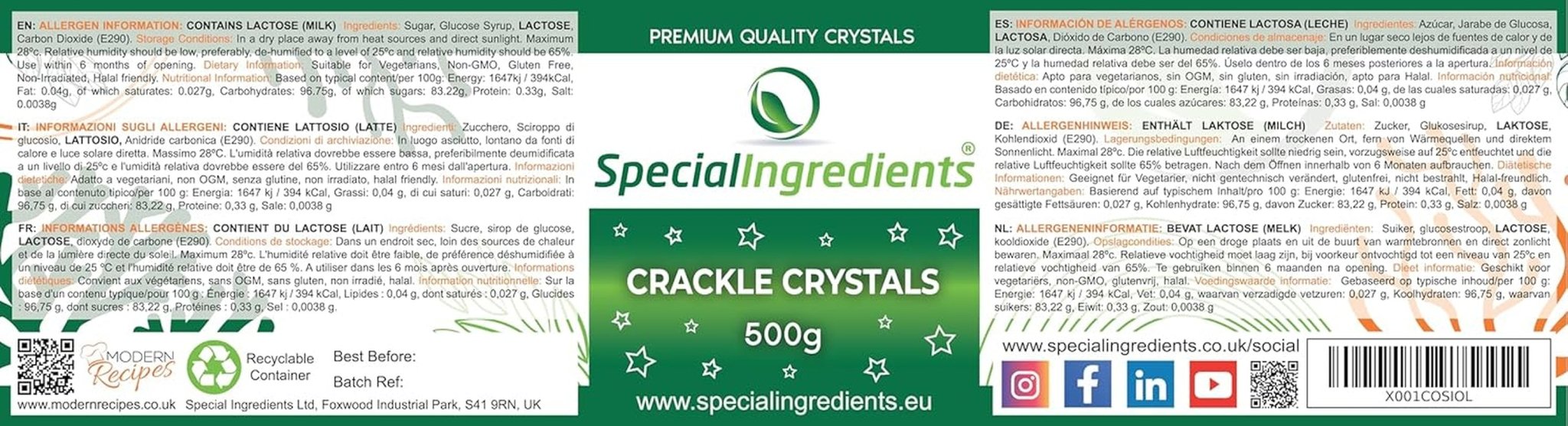 Ingredienti Speciali Crackle Crystals Crackle 500g La massima qualità, non OGM, ideale per torte, dolci e gelati Pasta di zucchero Naty Shop