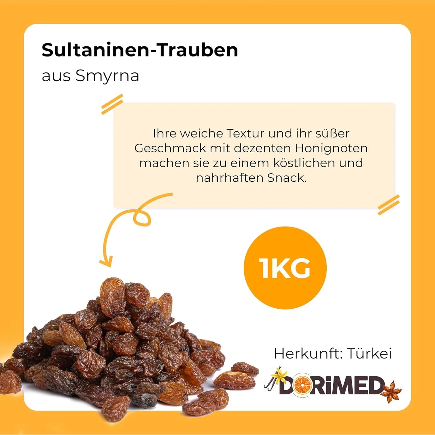 Uvetta sultanina 1kg | Uvetta di Smirne | Uva sultanina secca di Izmir | 100% di origine turca | Snack di qualità | in Fibra alimentare da uva secca | Prodotti disidratati Naty Shop