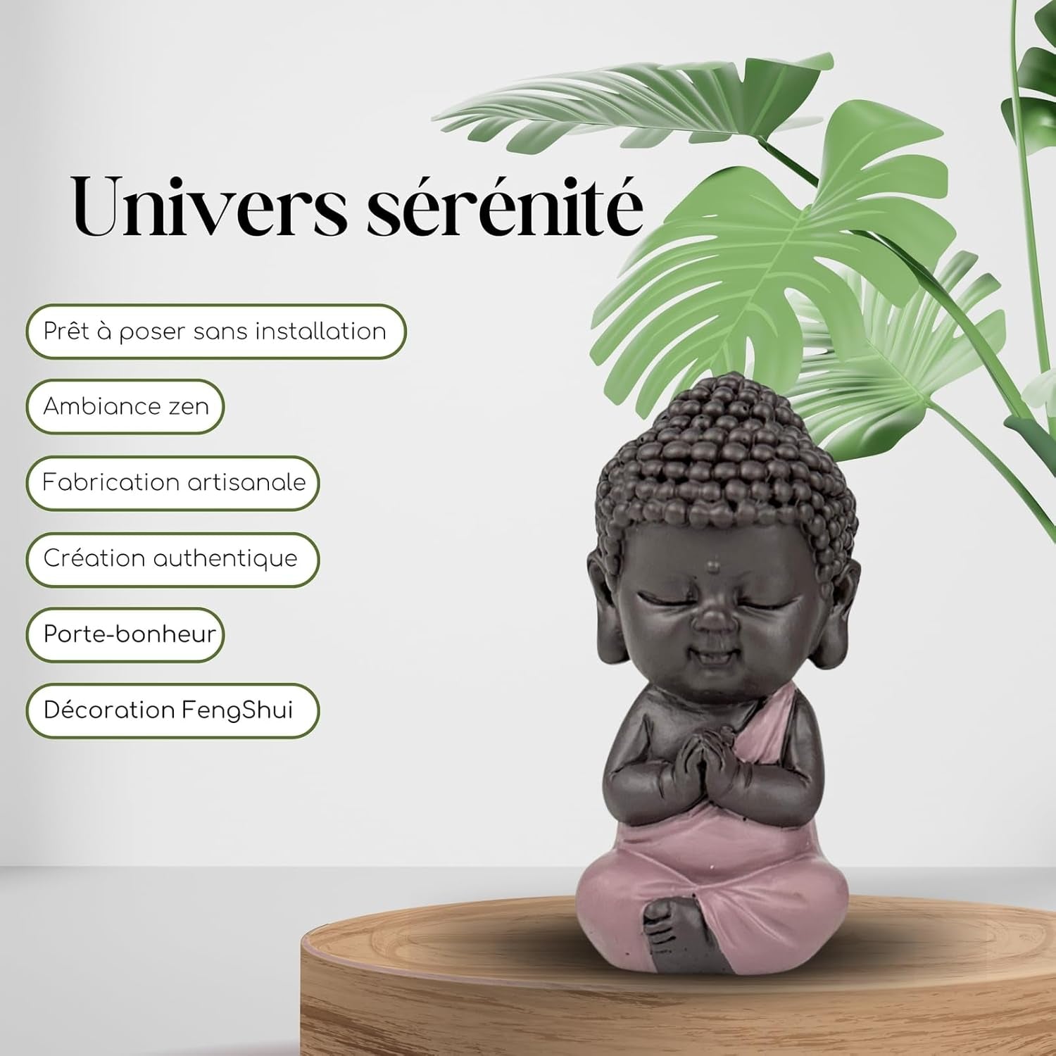 Statuetta Baby Buddha Toga rosa - Statuetta ispiratrice e allegra - Talismano positivo Concentrazione - Idea regalo carina e spirituale - H 7 cm - Zen'Light Statue e sculture Naty Shop