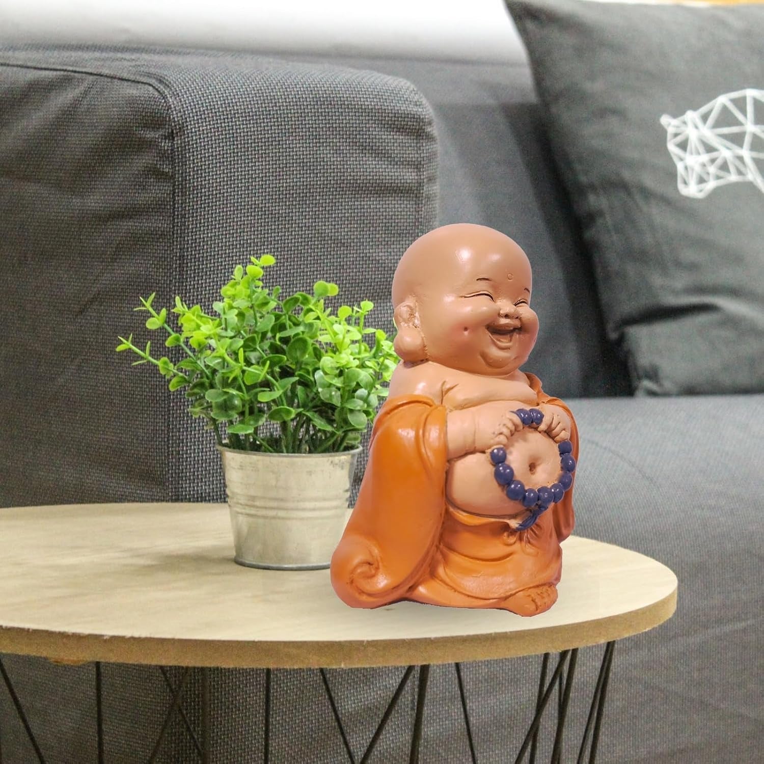 Statua del Buddha che ride con rosario - Statuina ispiratrice e allegra - Talismano fortunato pieno di positività - Idea regalo carina e spirituale - -H 10 cm - Zen'Light Statue e sculture Naty Shop