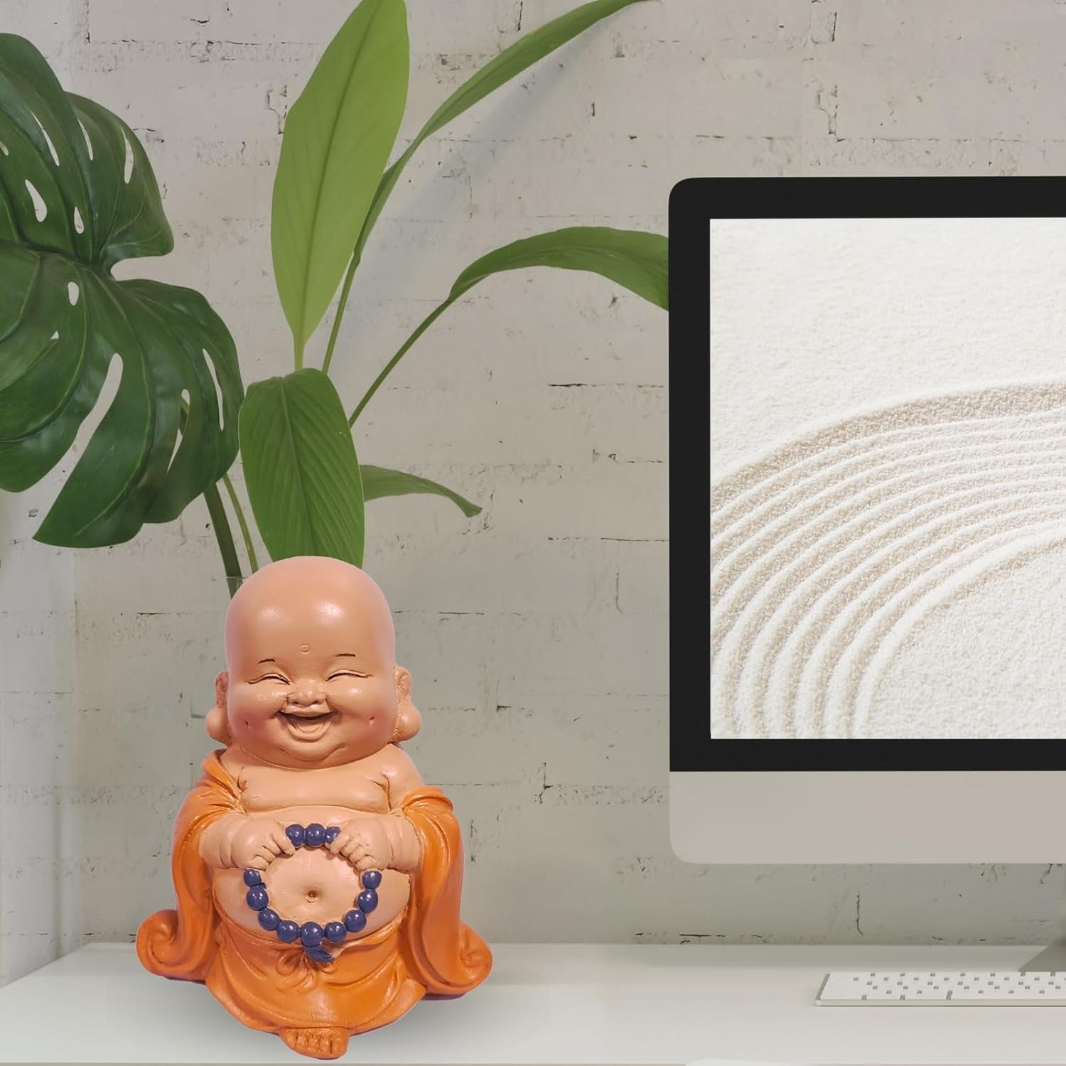 Statua del Buddha che ride con rosario - Statuina ispiratrice e allegra - Talismano fortunato pieno di positività - Idea regalo carina e spirituale - -H 10 cm - Zen'Light Statue e sculture Naty Shop
