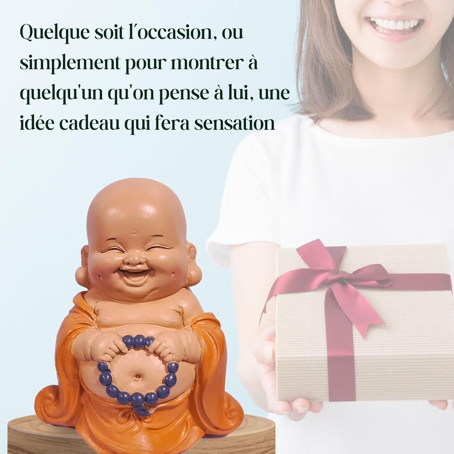 Statua del Buddha che ride con rosario - Statuina ispiratrice e allegra - Talismano fortunato pieno di positività - Idea regalo carina e spirituale - -H 10 cm - Zen'Light Statue e sculture Naty Shop