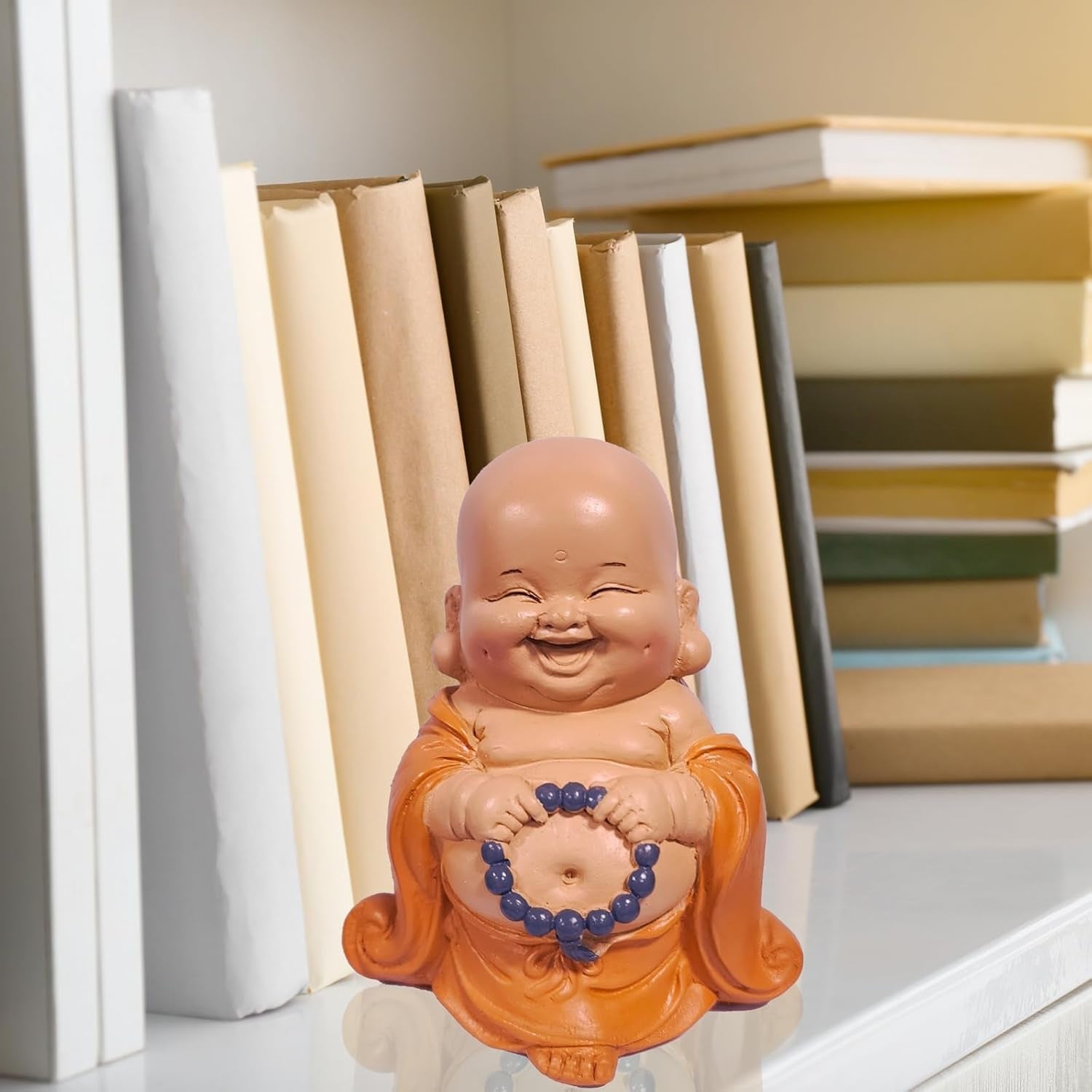 Statua del Buddha che ride con rosario - Statuina ispiratrice e allegra - Talismano fortunato pieno di positività - Idea regalo carina e spirituale - -H 10 cm - Zen'Light Statue e sculture Naty Shop