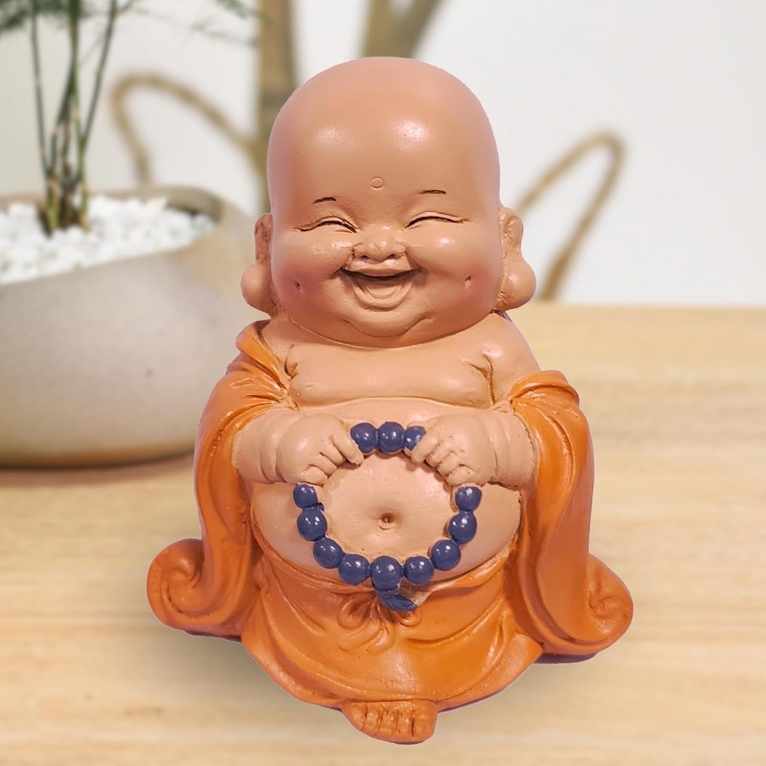 Statua del Buddha che ride con rosario - Statuina ispiratrice e allegra - Talismano fortunato pieno di positività - Idea regalo carina e spirituale - -H 10 cm - Zen'Light Statue e sculture Naty Shop