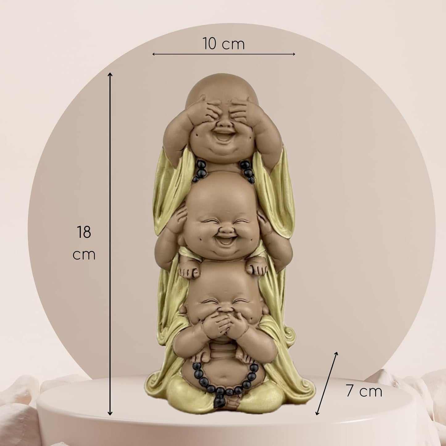 Statua 3 Buddha che ridono - Non vedere nulla - Non sentire nulla - Non dire nulla - Baby Buddha Insieme simbolico - Umore sereno e gioioso - Arredamento Zen -H 18 cm - Zen'Light Statue e sculture Naty Shop