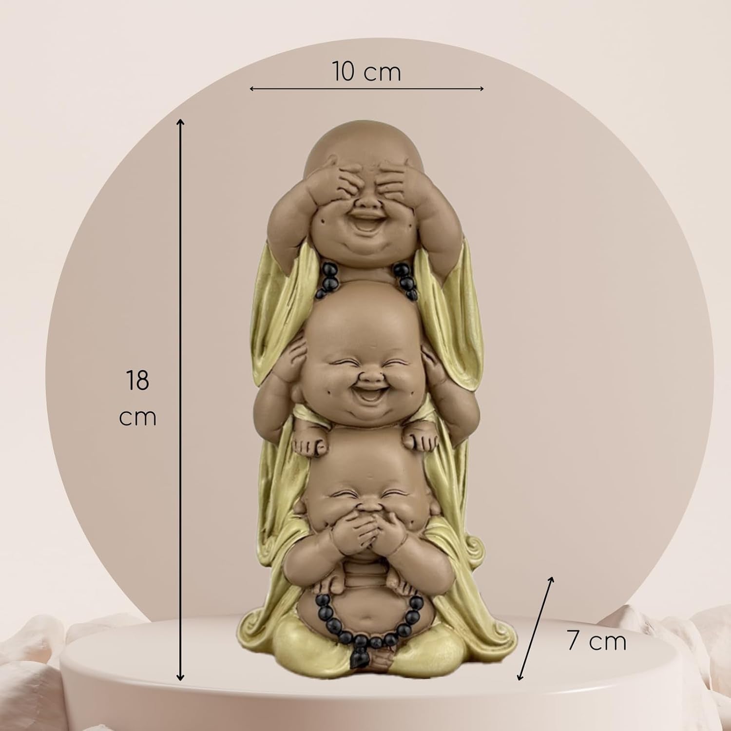 Statua 3 Buddha che ridono - Non vedere nulla - Non sentire nulla - Non dire nulla - Baby Buddha Insieme simbolico - Umore sereno e gioioso - Arredamento Zen -H 18 cm - Zen'Light Statue e sculture Naty Shop