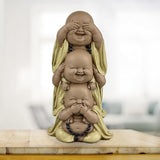 Statua 3 Buddha che ridono - Non vedere nulla - Non sentire nulla - Non dire nulla - Baby Buddha Insieme simbolico - Umore sereno e gioioso - Arredamento Zen -H 18 cm - Zen'Light Statue e sculture Naty Shop