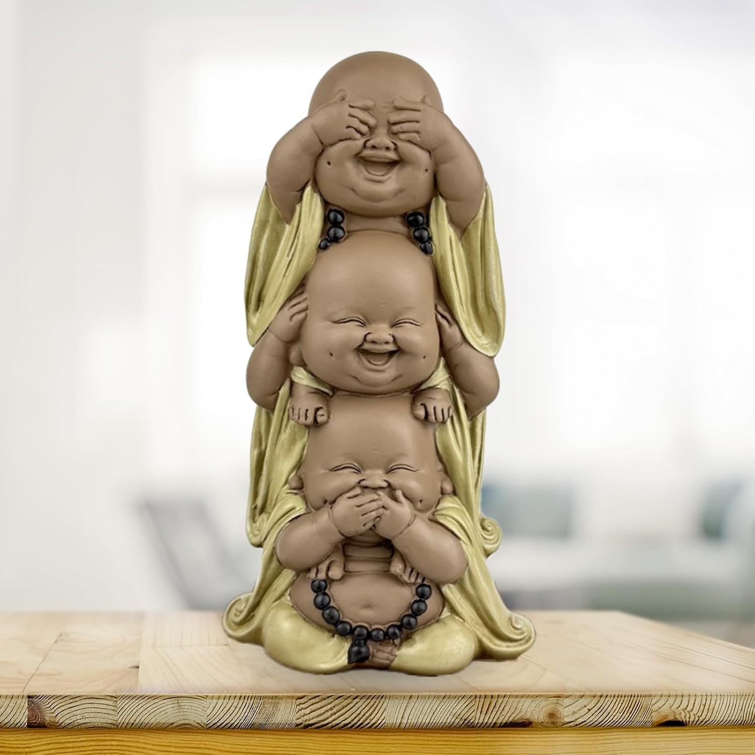Statua 3 Buddha che ridono - Non vedere nulla - Non sentire nulla - Non dire nulla - Baby Buddha Insieme simbolico - Umore sereno e gioioso - Arredamento Zen -H 18 cm - Zen'Light Statue e sculture Naty Shop