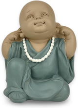 Statua 3 Buddha che ridono - Non vedere nulla - Non sentire nulla - Non dire nulla - Baby Buddha Insieme simbolico - Umore sereno e gioioso - Arredamento Zen -H 18 cm - Zen'Light Statue e sculture Naty Shop Verde Beige H 10,5