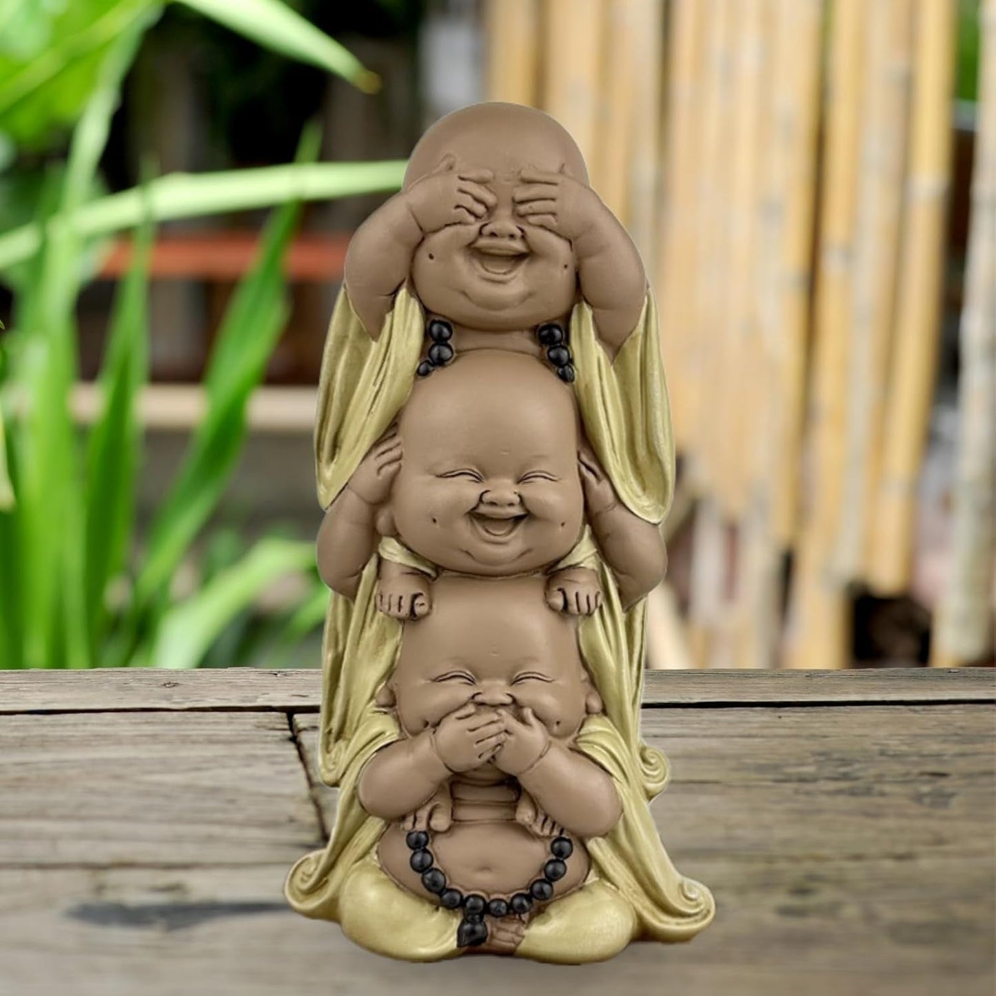 Statua 3 Buddha che ridono - Non vedere nulla - Non sentire nulla - Non dire nulla - Baby Buddha Insieme simbolico - Umore sereno e gioioso - Arredamento Zen -H 18 cm - Zen'Light Statue e sculture Naty Shop