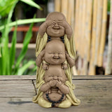 Statua 3 Buddha che ridono - Non vedere nulla - Non sentire nulla - Non dire nulla - Baby Buddha Insieme simbolico - Umore sereno e gioioso - Arredamento Zen -H 18 cm - Zen'Light Statue e sculture Naty Shop