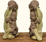 Statua 3 Buddha che ridono - Non vedere nulla - Non sentire nulla - Non dire nulla - Baby Buddha Insieme simbolico - Umore sereno e gioioso - Arredamento Zen -H 18 cm - Zen'Light Statue e sculture Naty Shop