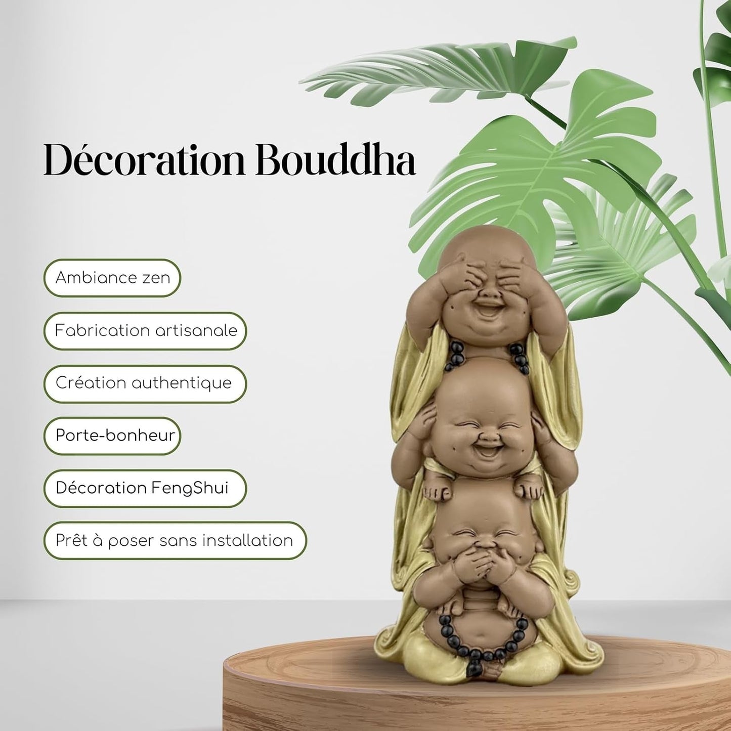 Statua 3 Buddha che ridono - Non vedere nulla - Non sentire nulla - Non dire nulla - Baby Buddha Insieme simbolico - Umore sereno e gioioso - Arredamento Zen -H 18 cm - Zen'Light Statue e sculture Naty Shop
