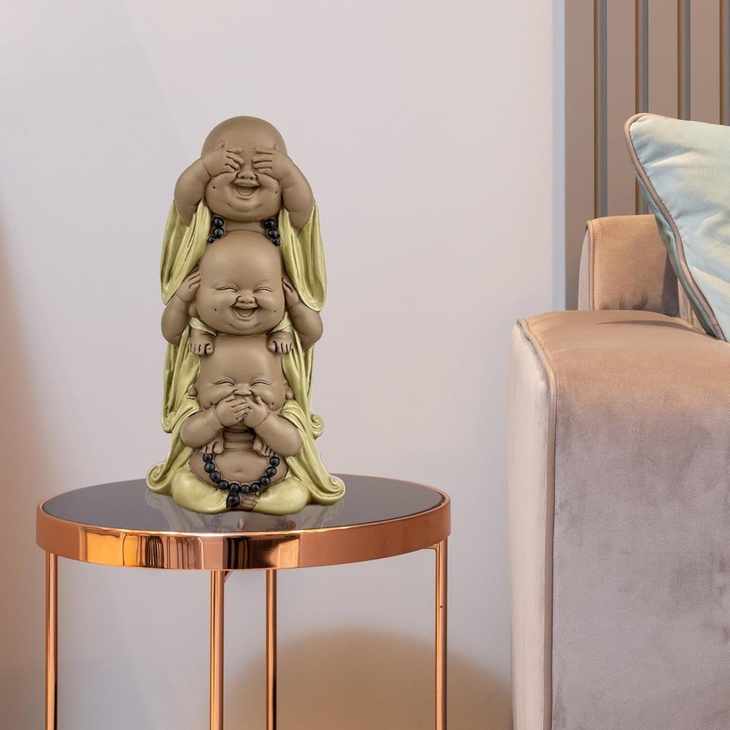 Statua 3 Buddha che ridono - Non vedere nulla - Non sentire nulla - Non dire nulla - Baby Buddha Insieme simbolico - Umore sereno e gioioso - Arredamento Zen -H 18 cm - Zen'Light Statue e sculture Naty Shop