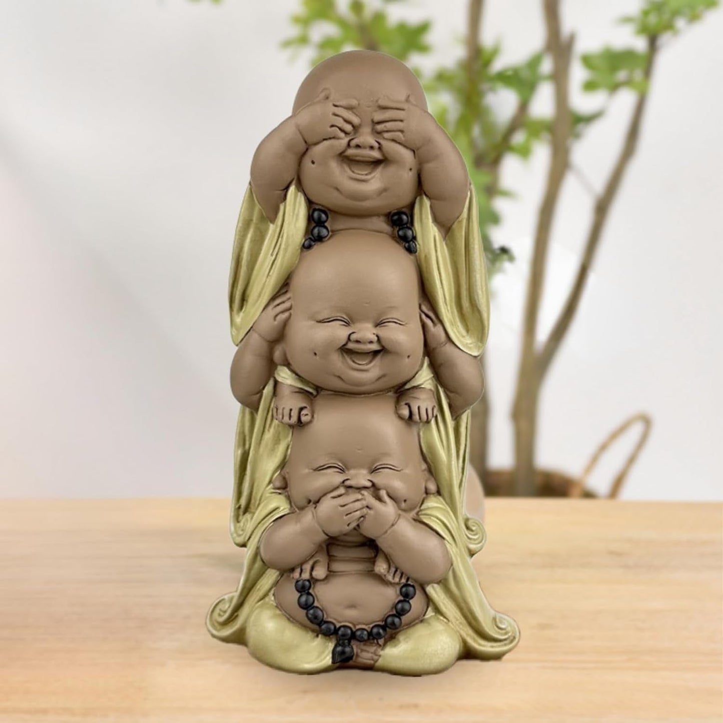 Statua 3 Buddha che ridono - Non vedere nulla - Non sentire nulla - Non dire nulla - Baby Buddha Insieme simbolico - Umore sereno e gioioso - Arredamento Zen -H 18 cm - Zen'Light Statue e sculture Naty Shop
