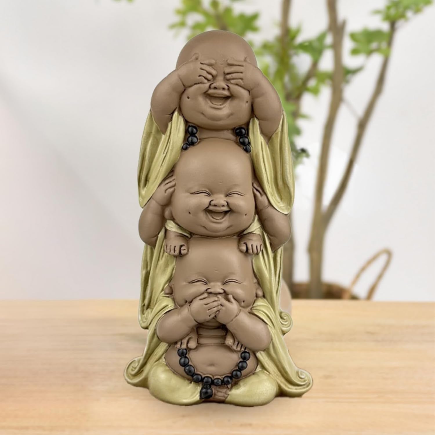 Statua 3 Buddha che ridono - Non vedere nulla - Non sentire nulla - Non dire nulla - Baby Buddha Insieme simbolico - Umore sereno e gioioso - Arredamento Zen -H 18 cm - Zen'Light Statue e sculture Naty Shop