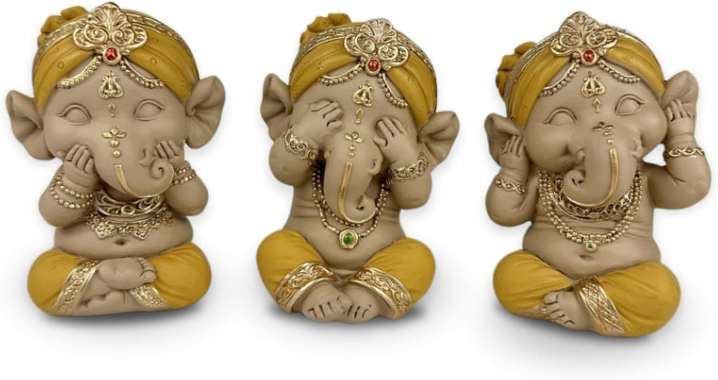 Statua 3 Buddha che ridono - Non vedere nulla - Non sentire nulla - Non dire nulla - Baby Buddha Insieme simbolico - Umore sereno e gioioso - Arredamento Zen -H 18 cm - Zen'Light Statue e sculture Naty Shop Giallo oro H 9