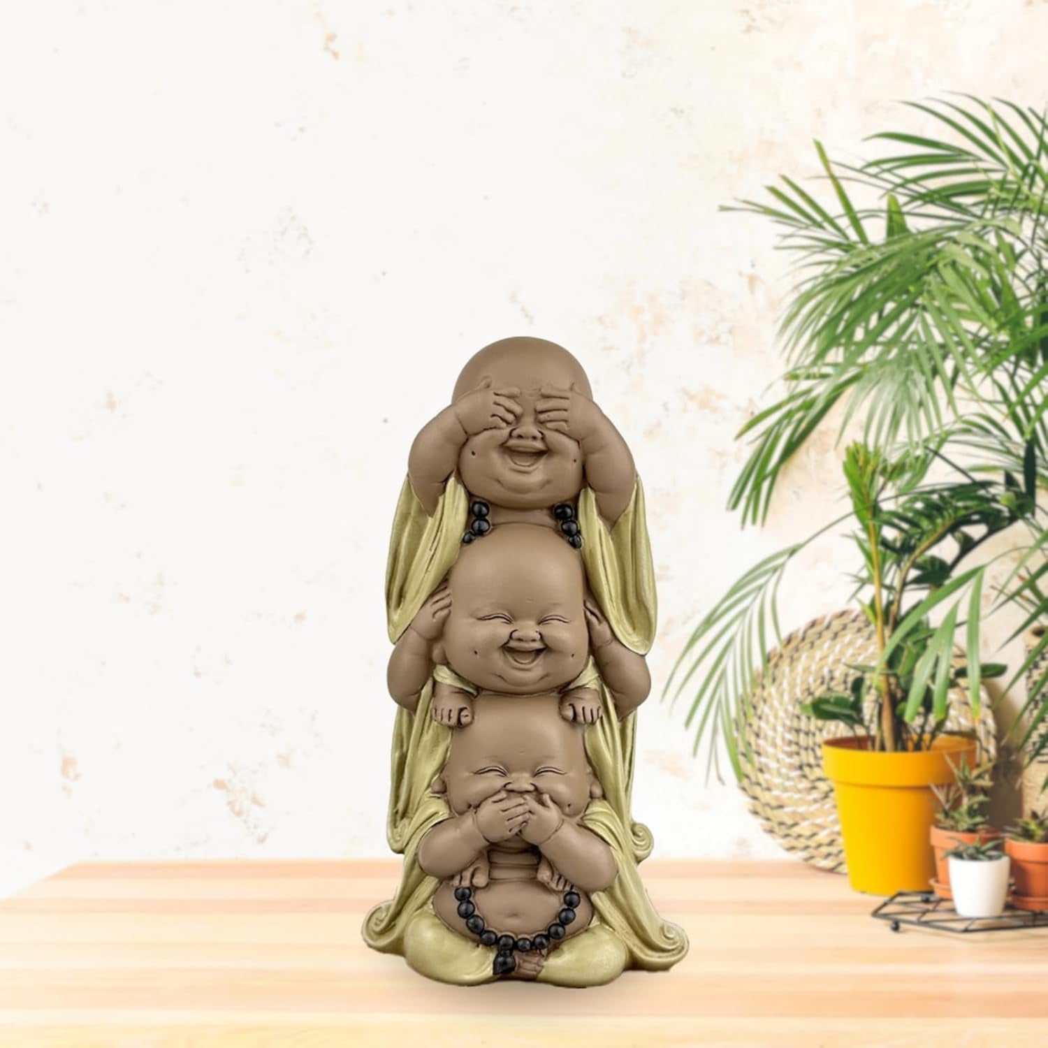 Statua 3 Buddha che ridono - Non vedere nulla - Non sentire nulla - Non dire nulla - Baby Buddha Insieme simbolico - Umore sereno e gioioso - Arredamento Zen -H 18 cm - Zen'Light Statue e sculture Naty Shop