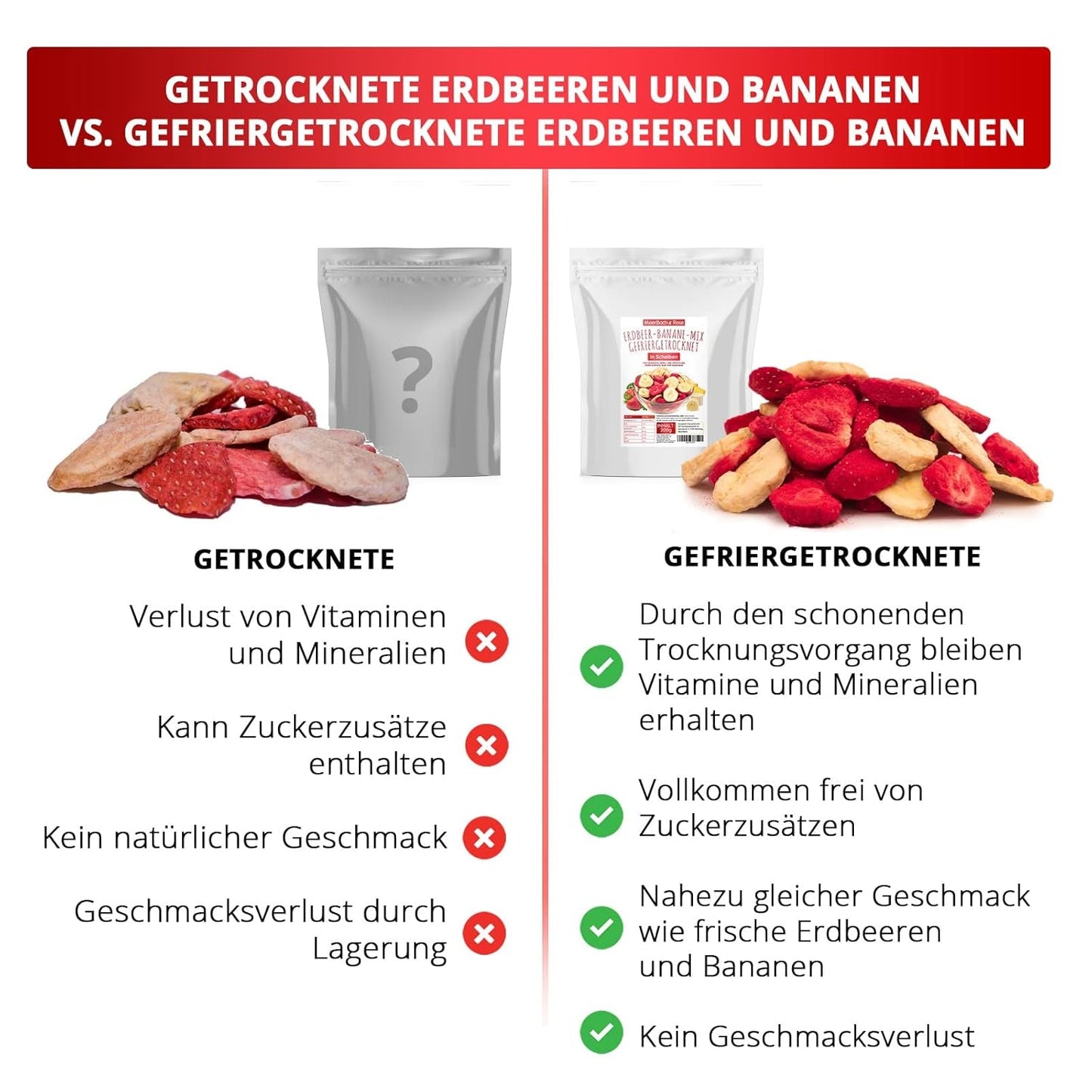 Mix fragole-banane 200g - fragole liofilizzate e banane liofilizzate come goloso snack in busta Prodotti disidratati Naty Shop